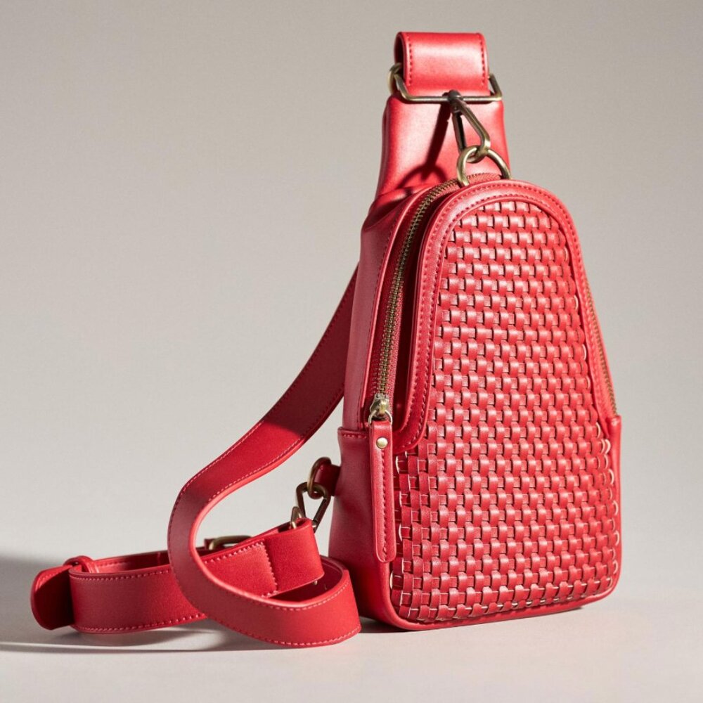 NWT Anthropologie Red Woven Liberty Sling bag crossbody purse
